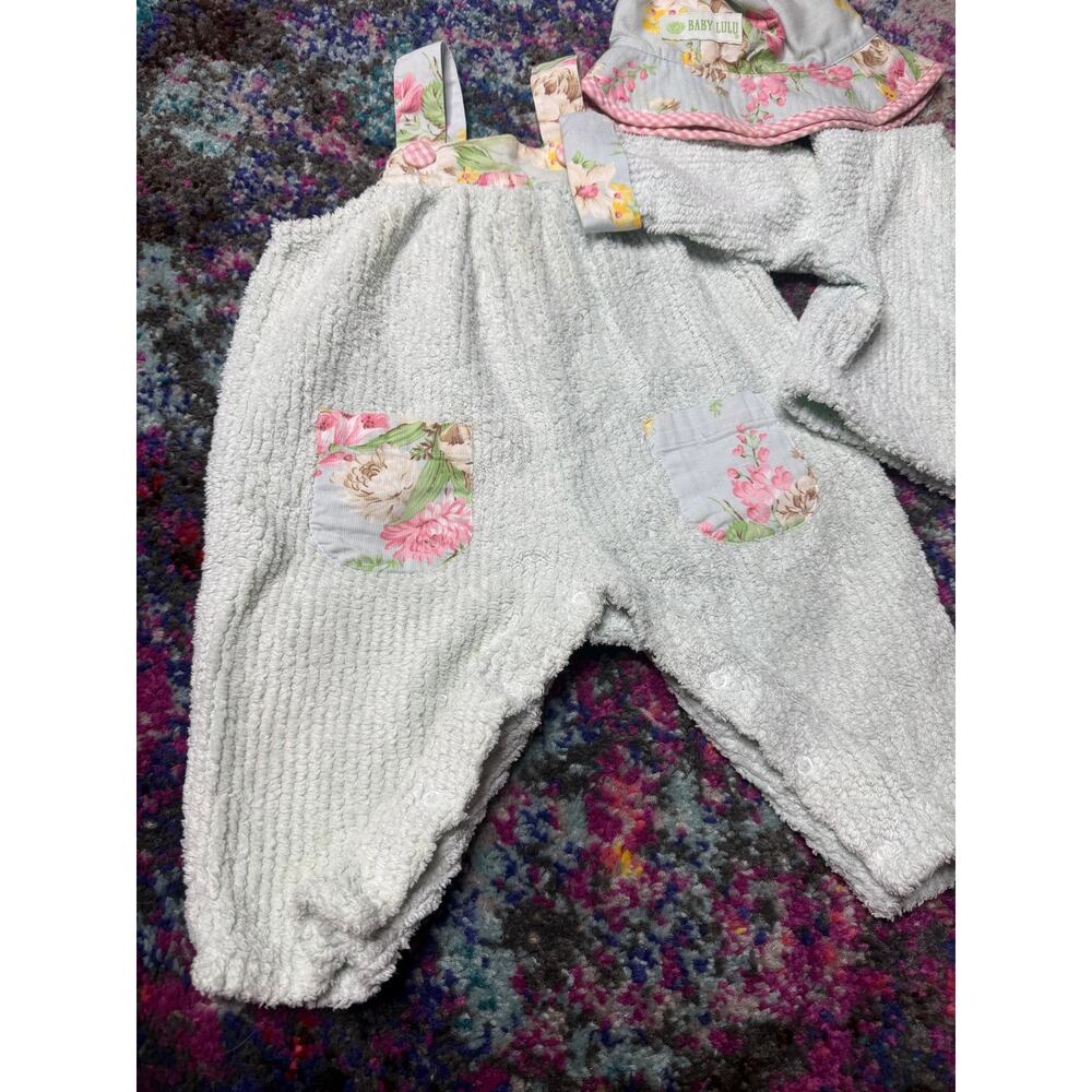 Vintage Baby Lulu Chenille Overalls,coat with hat 12 Months green - Picture 2 of 10